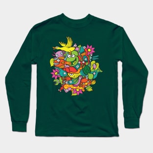 A funny crowd of colorful creatures living in a pond Long Sleeve T-Shirt